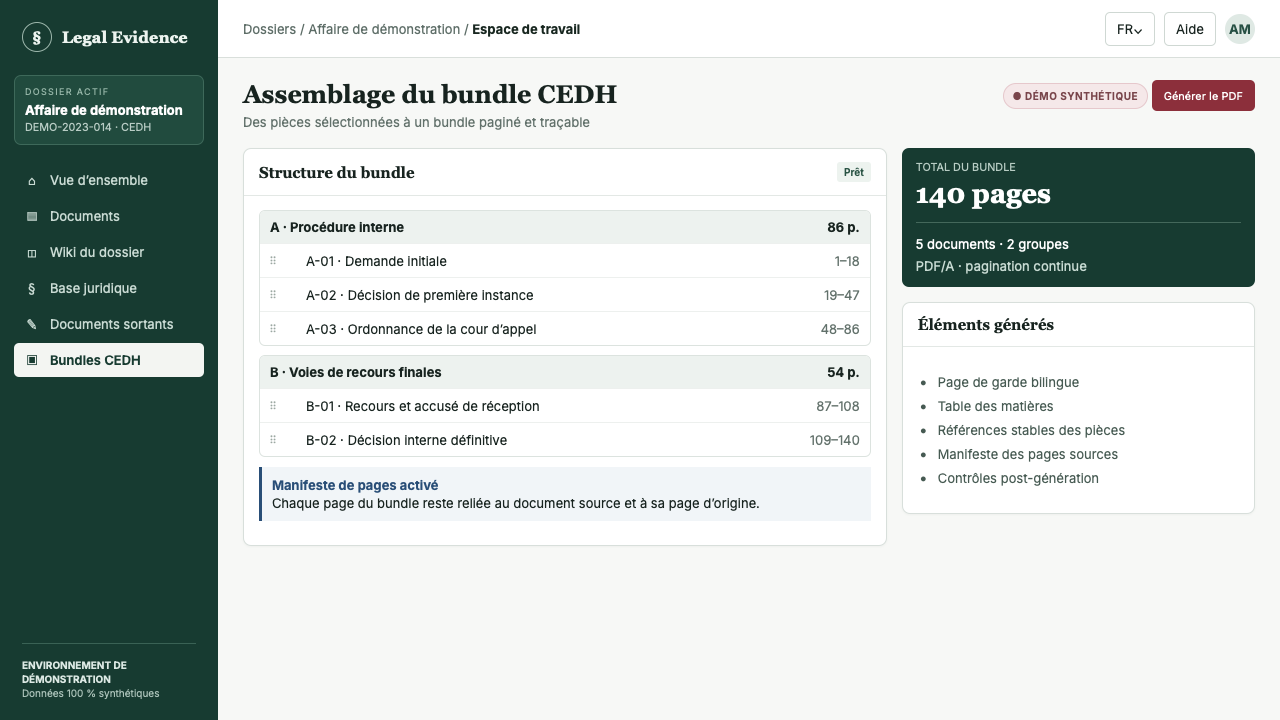 Assemblage d’un bundle CEDH paginé et traçable